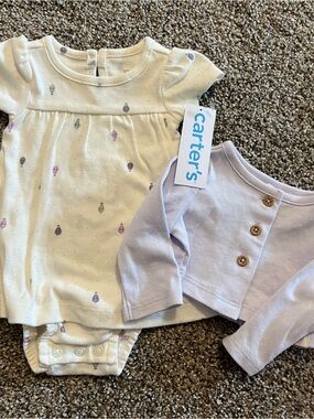 Carter's Cream Bodysuit Dress with Lavender Cardigan Set